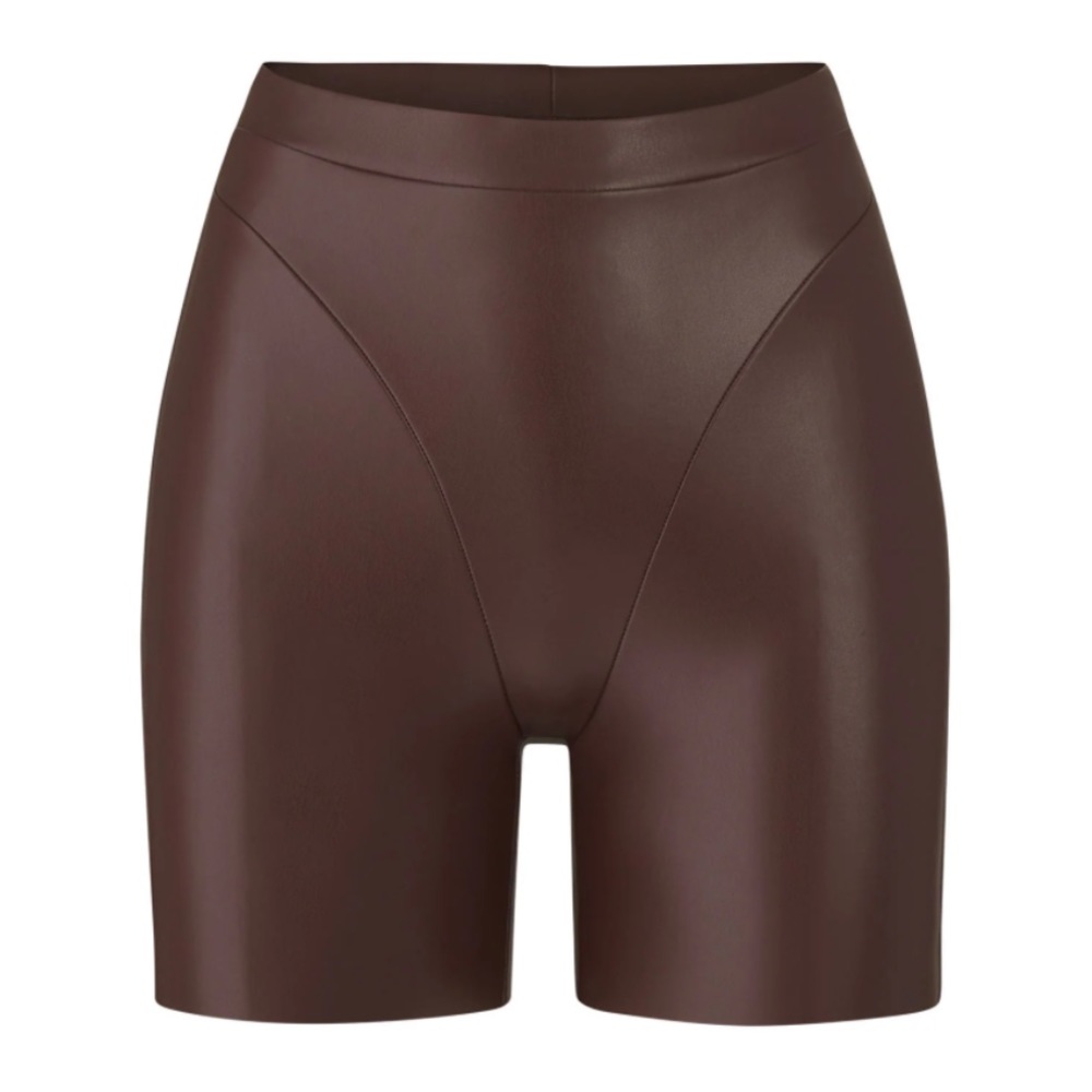 NWT SKIMS Faux Leather Biker Shorts in Cocoa